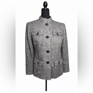 Style & Co Petite Tweed Blazer Jacket Gray Speckled 10P Button Front Classic